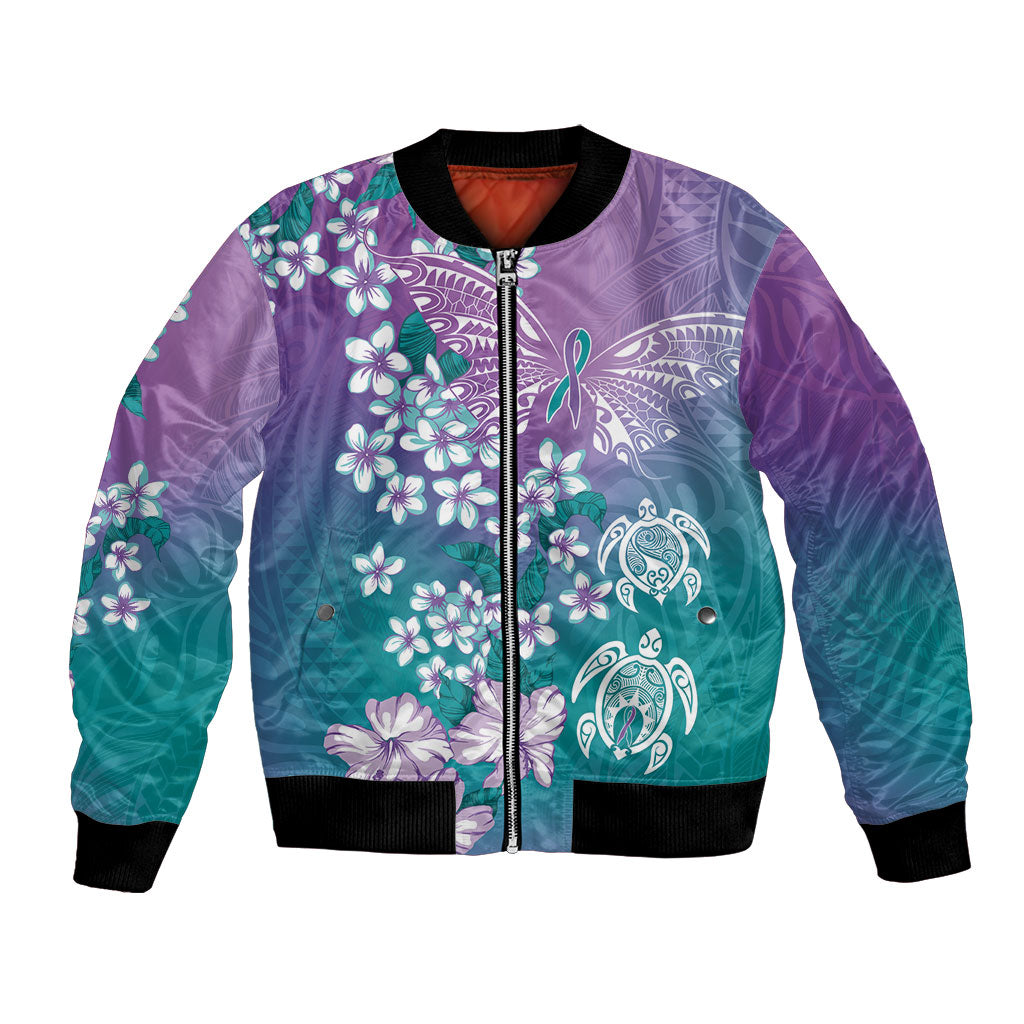 Dreamy Butterfly Polynesian Purple Teal Tribal Art Bomber Jacket Floral Vibes LT7 Unisex Purple Teal - Polynesian Pride