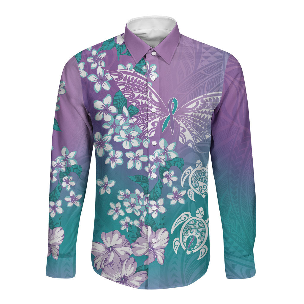 Dreamy Butterfly Polynesian Purple Teal Tribal Art Long Sleeve Button Shirt Floral Vibes LT7 Unisex Purple Teal - Polynesian Pride
