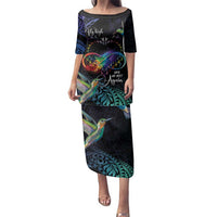 Polynesian Cancers Awareness Family Matching Puletasi and Hawaiian Shirt Hummingbird - Fly High Until We Meet Again