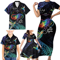 Polynesian Cancers Awareness Family Matching Short Sleeve Bodycon Dress and Hawaiian Shirt Hummingbird - Fly High Until We Meet Again