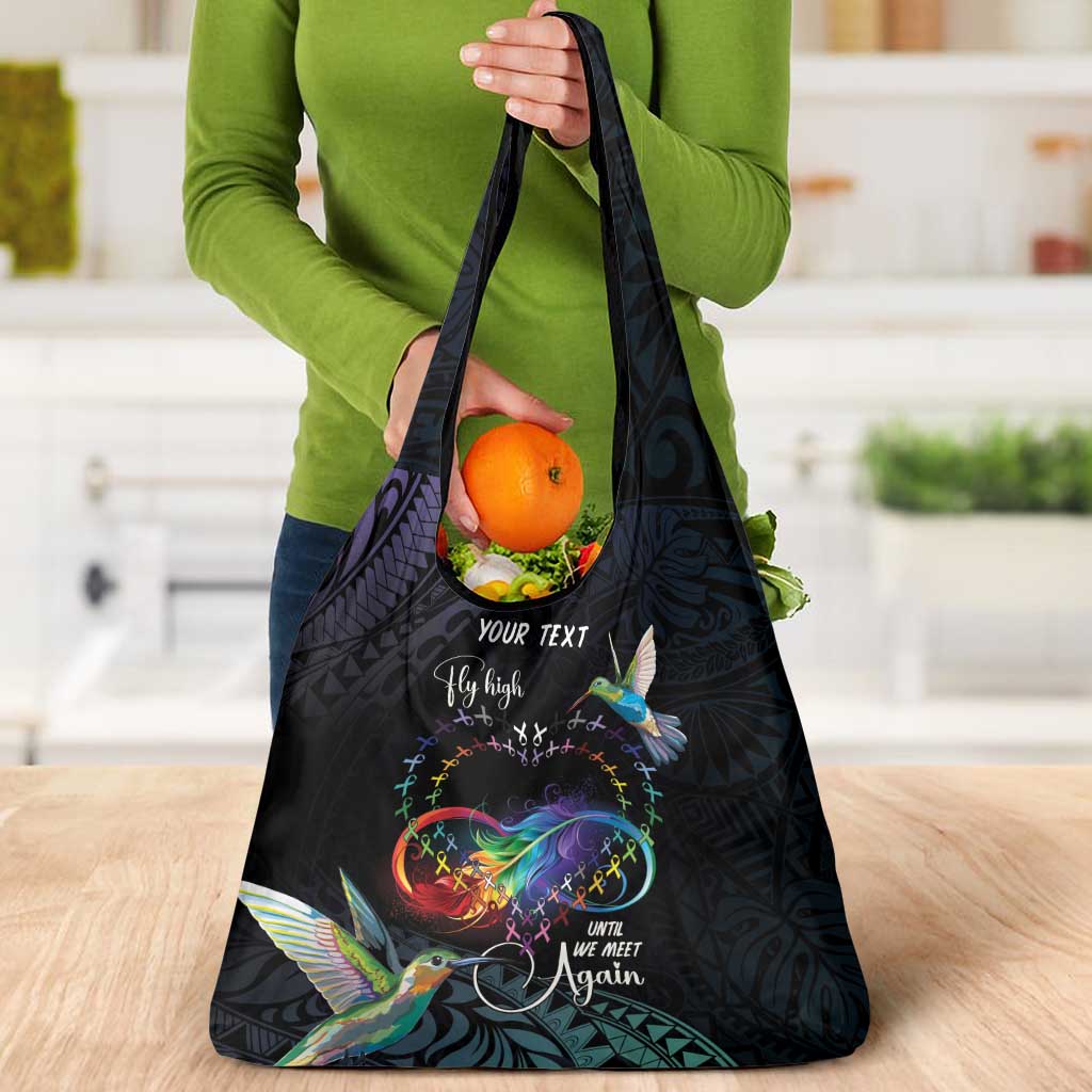 Polynesian Cancers Awareness Grocery Bag Hummingbird - Fly High Until We Meet Again