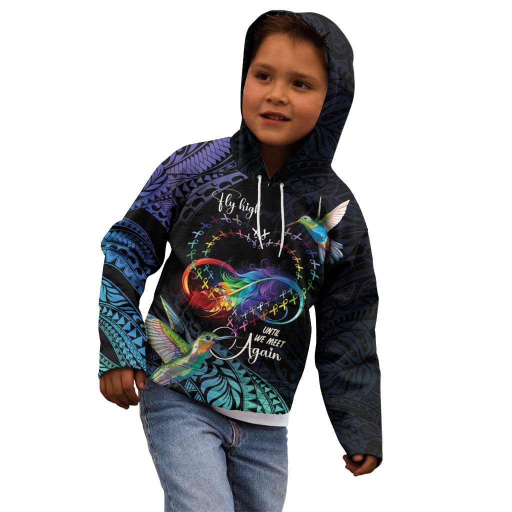 Polynesian Cancers Awareness Kid Hoodie Hummingbird - Fly High Until We Meet Again
