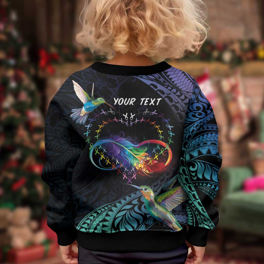 Polynesian Cancers Awareness Kid Ugly Christmas Sweater Hummingbird - Fly High Until We Meet Again