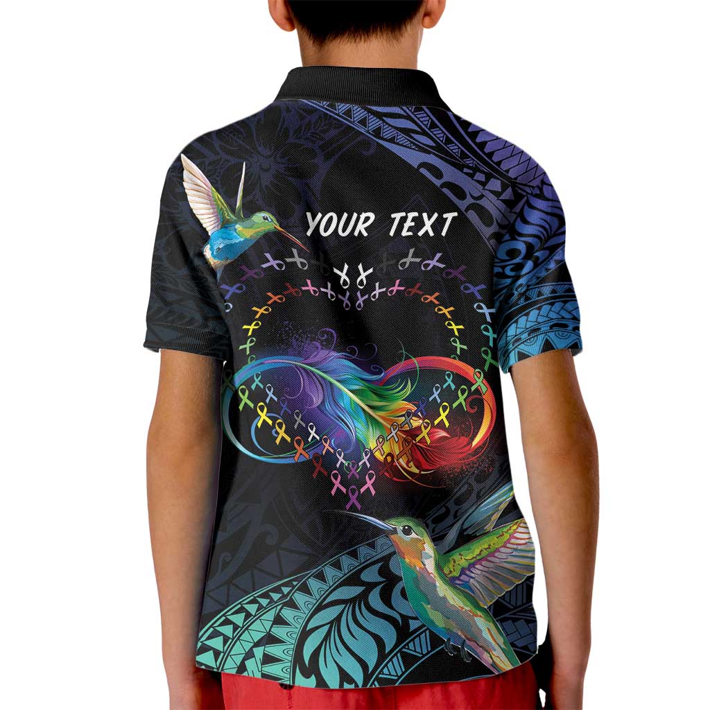 Polynesian Cancers Awareness Kid Polo Shirt Hummingbird - Fly High Until We Meet Again
