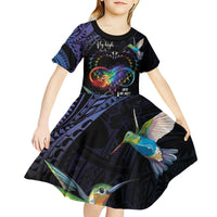 Polynesian Cancers Awareness Kid Short Sleeve Dress Hummingbird - Fly High Until We Meet Again