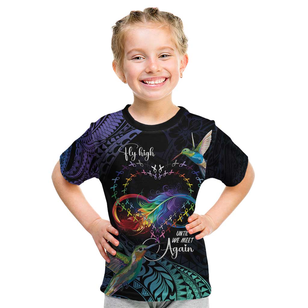 Polynesian Cancers Awareness Kid T Shirt Hummingbird - Fly High Until We Meet Again