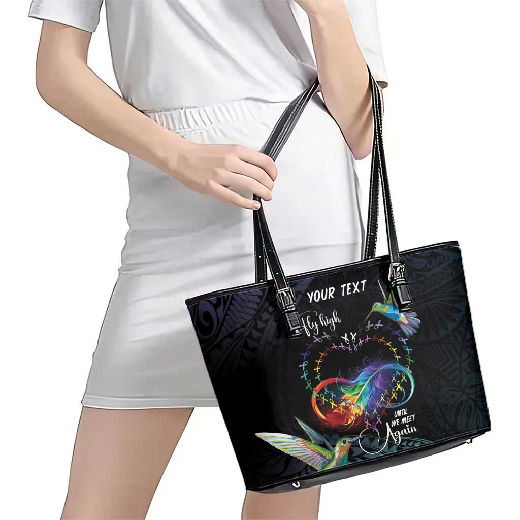 Polynesian Cancers Awareness Leather Tote Bag Hummingbird - Fly High Until We Meet Again