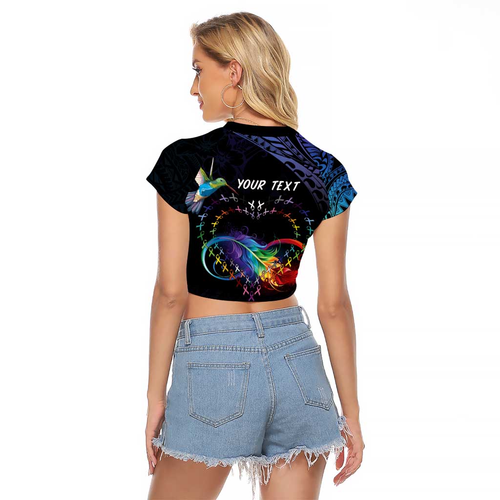 Polynesian Cancers Awareness Raglan Cropped T Shirt Hummingbird - Fly High Until We Meet Again