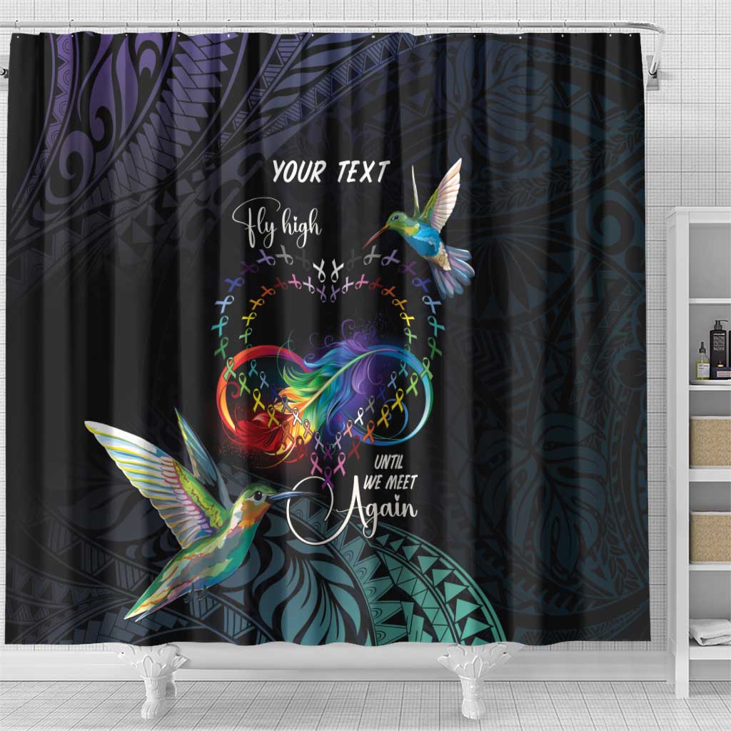 Polynesian Cancers Awareness Shower Curtain Hummingbird - Fly High Until We Meet Again