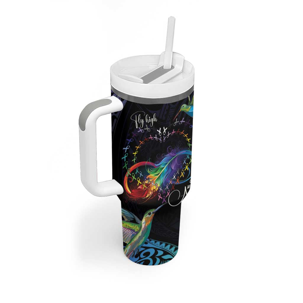 Polynesian Cancers Awareness Tumbler With Handle Hummingbird - Fly High Until We Meet Again