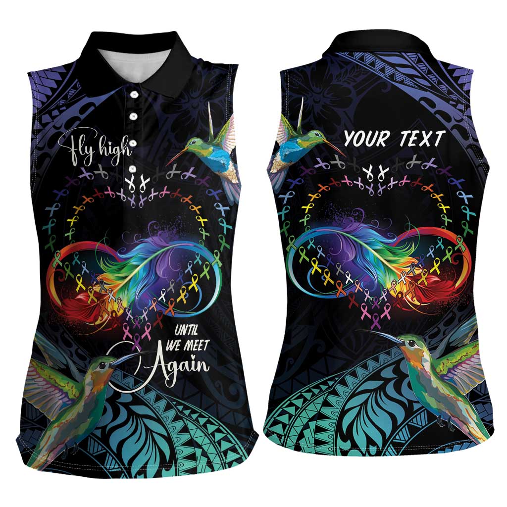 Polynesian Cancers Awareness Women Sleeveless Polo Shirt Hummingbird - Fly High Until We Meet Again