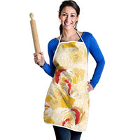 Beige Palaka Hawaii Aloha Apron Koi Pond Mix Ilima Flowers - Polynesian Pride