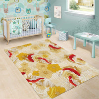 Beige Palaka Hawaii Aloha Area Rug Koi Pond Mix Ilima Flowers - Polynesian Pride