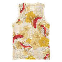 Beige Palaka Hawaii Aloha Basketball Jersey Koi Pond Mix Ilima Flowers - Polynesian Pride