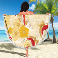 Beige Palaka Hawaii Aloha Beach Blanket Koi Pond Mix Ilima Flowers - Polynesian Pride