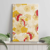 Beige Palaka Hawaii Aloha Canvas Wall Art Koi Pond Mix Ilima Flowers - Polynesian Pride