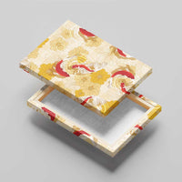 Beige Palaka Hawaii Aloha Canvas Wall Art Koi Pond Mix Ilima Flowers - Polynesian Pride