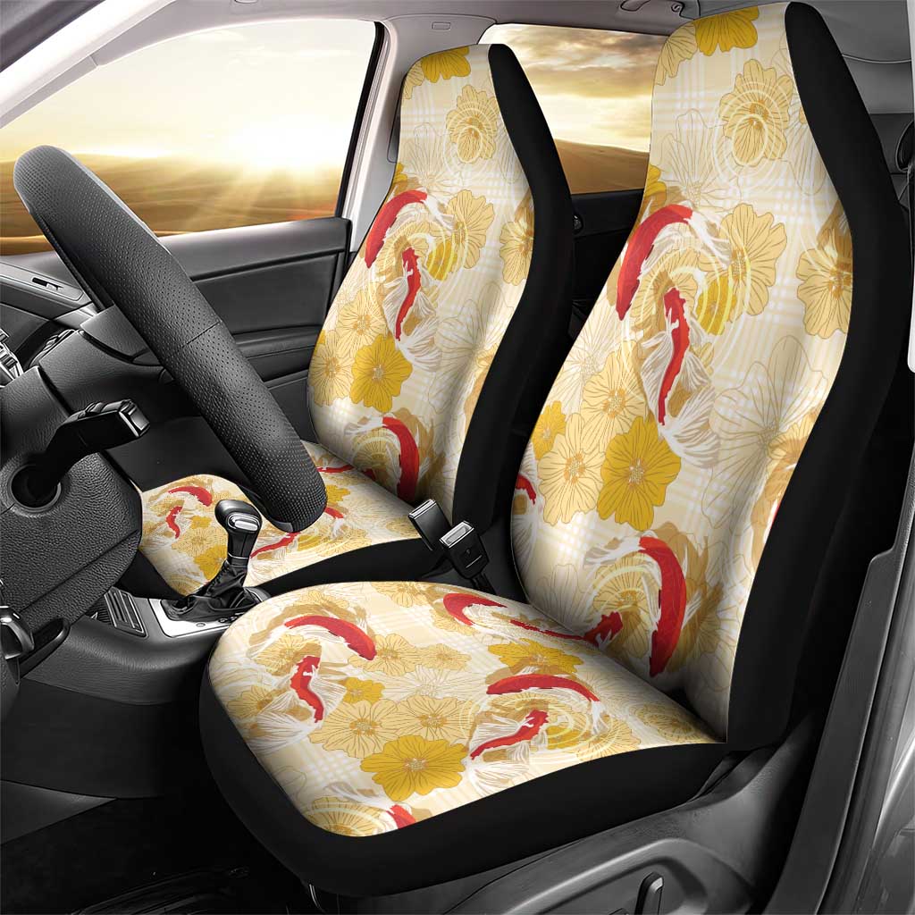 Beige Palaka Hawaii Aloha Car Seat Cover Koi Pond Mix Ilima Flowers - Polynesian Pride
