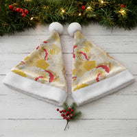 Beige Palaka Hawaii Aloha Christmas Santa Hat Koi Pond Mix Ilima Flowers - Polynesian Pride