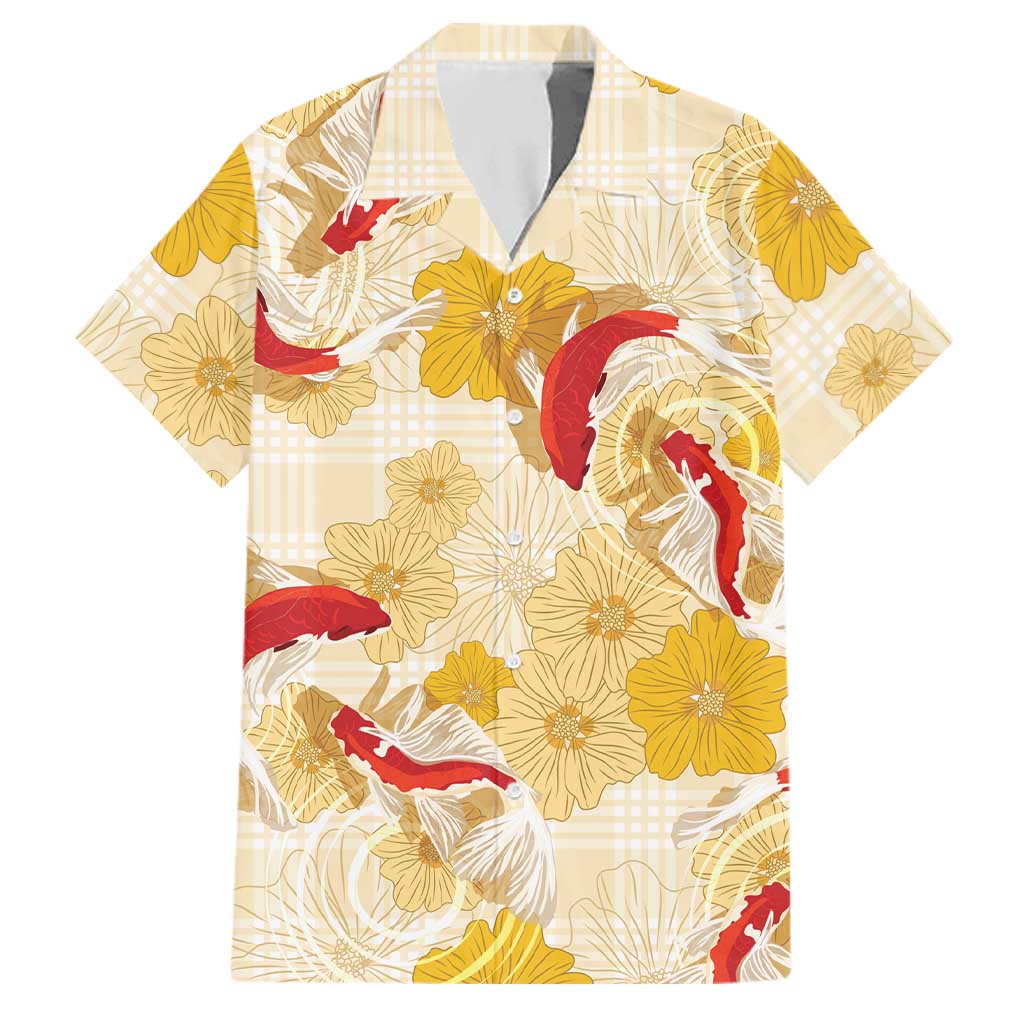Beige Palaka Hawaii Aloha Family Matching Puletasi and Hawaiian Shirt Koi Pond Mix Ilima Flowers - Polynesian Pride