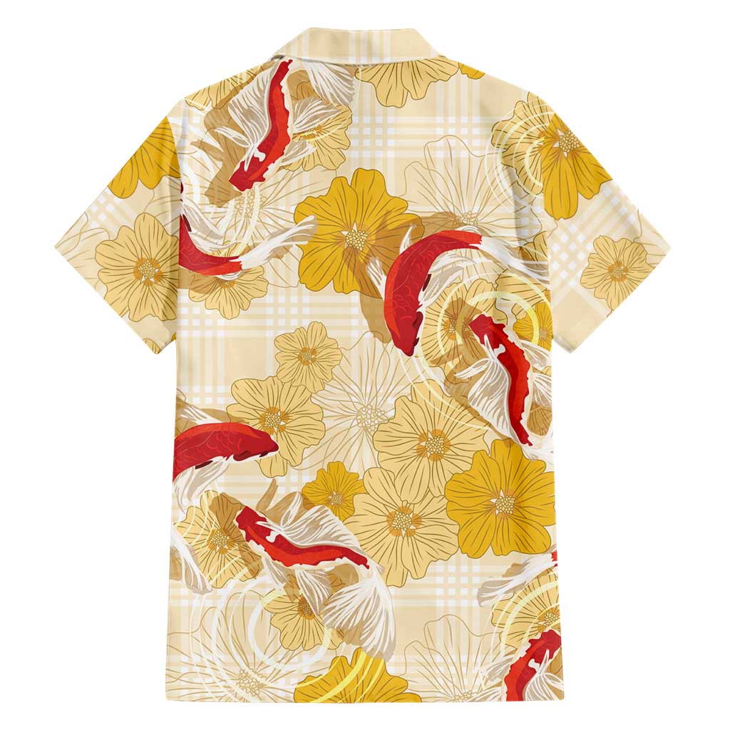 Beige Palaka Hawaii Aloha Family Matching Puletasi and Hawaiian Shirt Koi Pond Mix Ilima Flowers - Polynesian Pride
