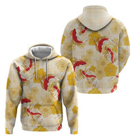Beige Palaka Hawaii Aloha Hoodie Koi Pond Mix Ilima Flowers - Polynesian Pride