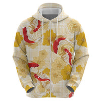 Beige Palaka Hawaii Aloha Hoodie Koi Pond Mix Ilima Flowers - Polynesian Pride