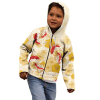 Beige Palaka Hawaii Aloha Kid Hoodie Koi Pond Mix Ilima Flowers - Polynesian Pride