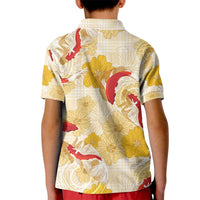 Beige Palaka Hawaii Aloha Kid Polo Shirt Koi Pond Mix Ilima Flowers - Polynesian Pride