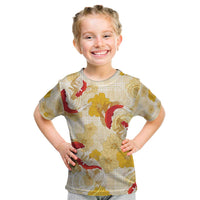 Beige Palaka Hawaii Aloha Kid T Shirt Koi Pond Mix Ilima Flowers - Polynesian Pride