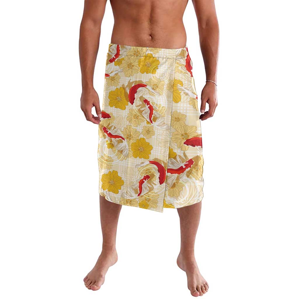 Beige Palaka Hawaii Aloha Lavalava Koi Pond Mix Ilima Flowers - Polynesian Pride