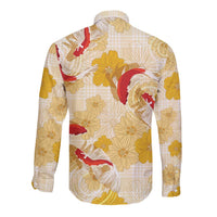 Beige Palaka Hawaii Aloha Long Sleeve Button Shirt Koi Pond Mix Ilima Flowers - Polynesian Pride