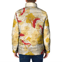 Beige Palaka Hawaii Aloha Padded Jacket Koi Pond Mix Ilima Flowers - Polynesian Pride