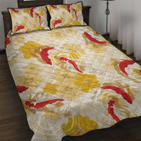 Beige Palaka Hawaii Aloha Quilt Bed Set Koi Pond Mix Ilima Flowers LT7 Cream Yellow - Polynesian Pride