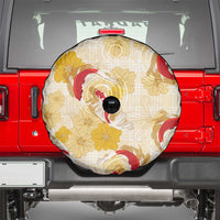 Beige Palaka Hawaii Aloha Spare Tire Cover Koi Pond Mix Ilima Flowers - Polynesian Pride
