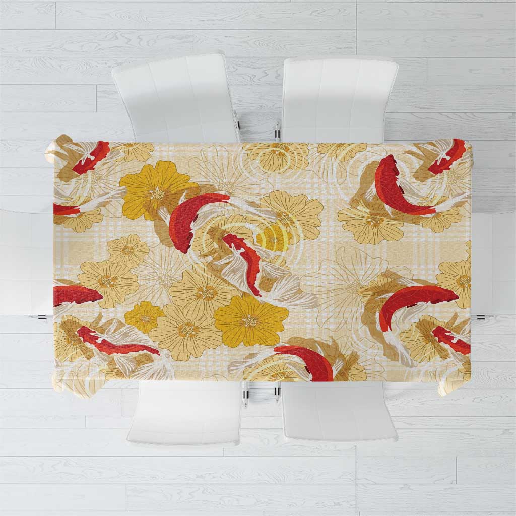 Beige Palaka Hawaii Aloha Tablecloth Koi Pond Mix Ilima Flowers - Polynesian Pride