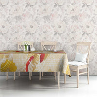 Beige Palaka Hawaii Aloha Tablecloth Koi Pond Mix Ilima Flowers - Polynesian Pride