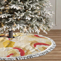 Beige Palaka Hawaii Aloha Tree Skirt Koi Pond Mix Ilima Flowers - Polynesian Pride