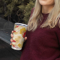 Beige Palaka Hawaii Aloha Tumbler Cup Koi Pond Mix Ilima Flowers - Polynesian Pride