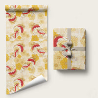 Beige Palaka Hawaii Aloha Wrapping Paper Koi Pond Mix Ilima Flowers