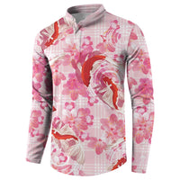 Pink Palaka Hawaii Aloha Button Sweatshirt Koi Pond Mix Sakura - Polynesian Pride