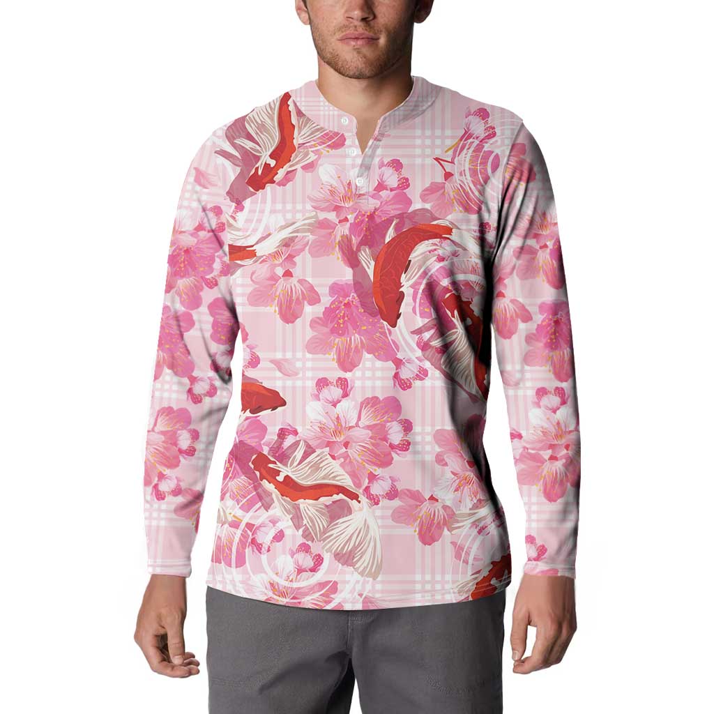Pink Palaka Hawaii Aloha Button Sweatshirt Koi Pond Mix Sakura - Polynesian Pride