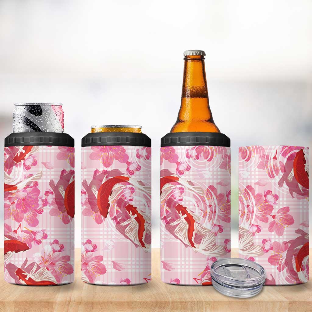 Pink Palaka Hawaii Aloha 4 in 1 Can Cooler Tumbler Koi Pond Mix Sakura - Polynesian Pride