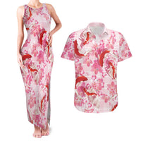 Pink Palaka Hawaii Aloha Couples Matching Tank Maxi Dress and Hawaiian Shirt Koi Pond Mix Sakura - Polynesian Pride