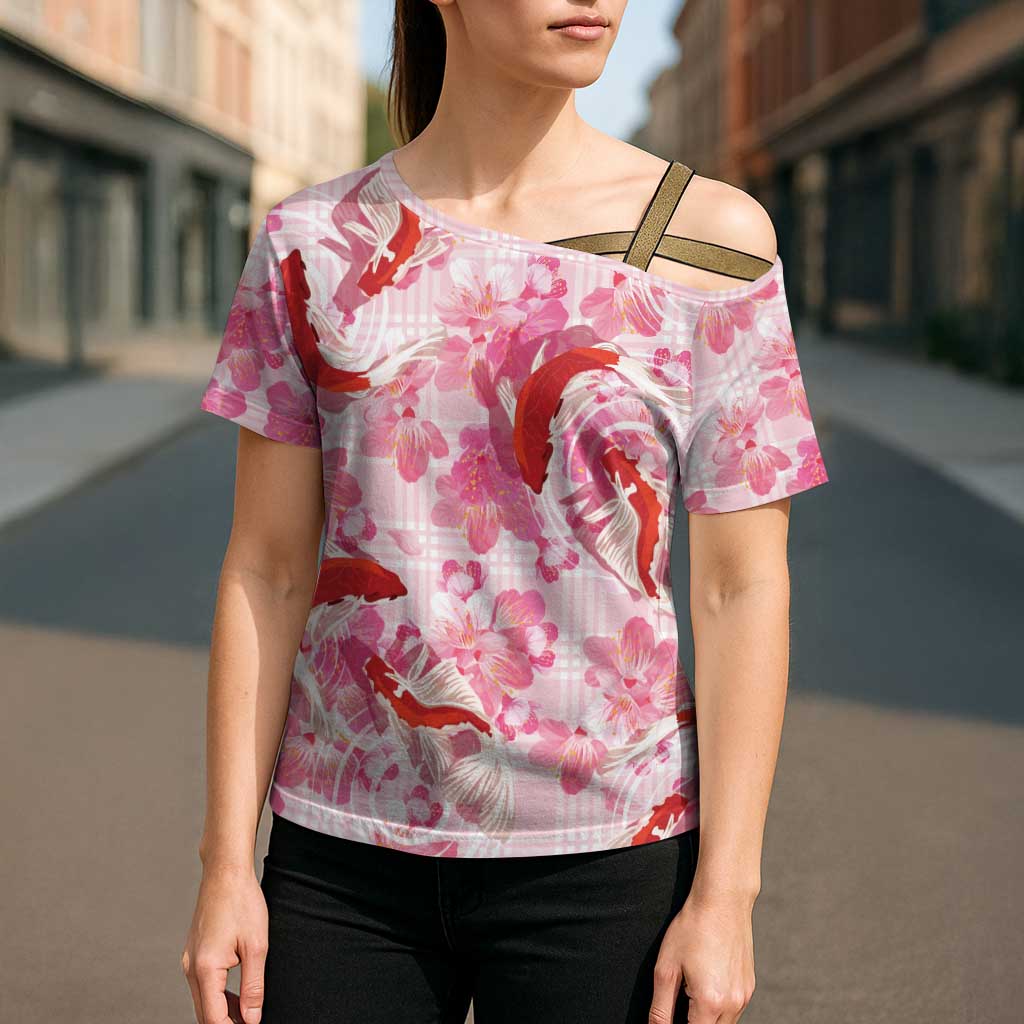 Pink Palaka Hawaii Aloha Cross Shoulder Shirt Koi Pond Mix Sakura - Polynesian Pride