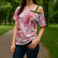 Pink Palaka Hawaii Aloha Cross Shoulder Shirt Koi Pond Mix Sakura - Polynesian Pride