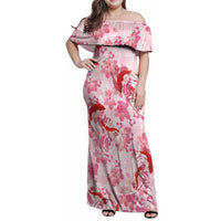 Pink Palaka Hawaii Aloha Family Matching Off Shoulder Maxi Dress and Hawaiian Shirt Koi Pond Mix Sakura - Polynesian Pride
