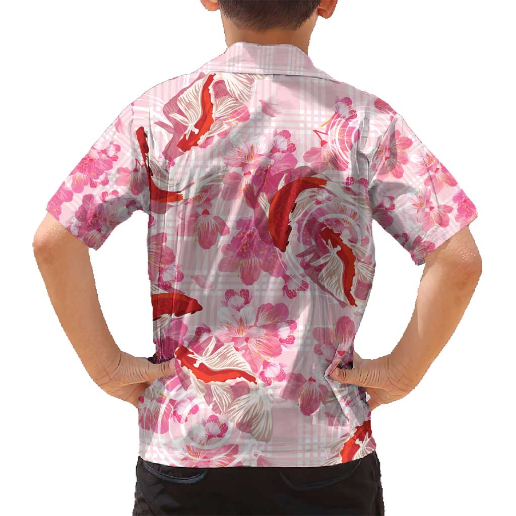 Pink Palaka Hawaii Aloha Family Matching Off Shoulder Short Dress and Hawaiian Shirt Koi Pond Mix Sakura - Polynesian Pride
