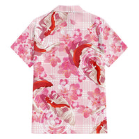 Pink Palaka Hawaii Aloha Family Matching Off Shoulder Short Dress and Hawaiian Shirt Koi Pond Mix Sakura - Polynesian Pride