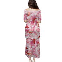 Pink Palaka Hawaii Aloha Family Matching Puletasi and Hawaiian Shirt Koi Pond Mix Sakura - Polynesian Pride